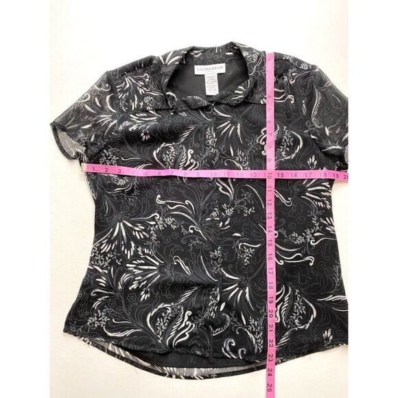 SAG HARBOR Black White Floral 2‎ Pc Button Down Top MP & A Line Skirt 6P Petite - Picture 7 of 10